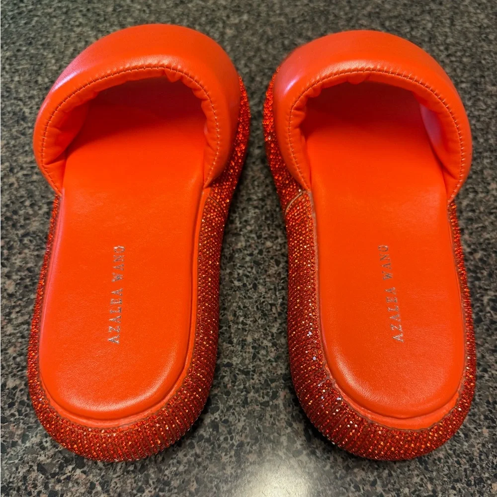 “AZALEA WANG” Rhinestone Platform Puffed Slide Sandals - Picture 4 of 13
